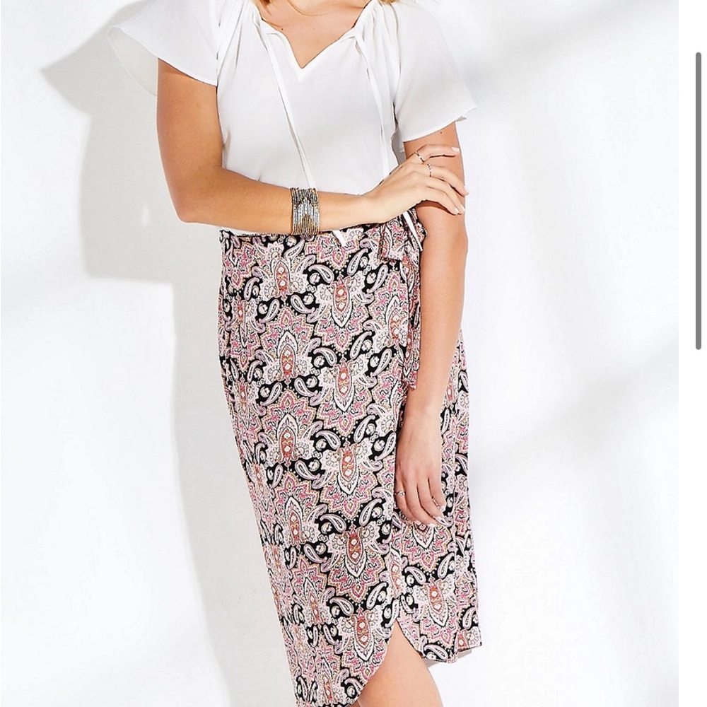 Maurices Paisley High Rise Midi Wrap Skirt SZ L NWT Side Tie High Waist